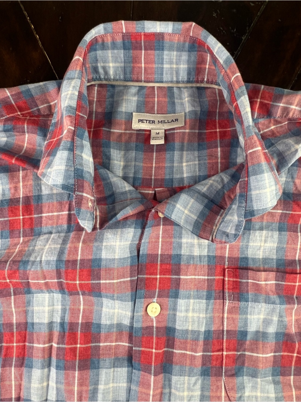 Peter Millar Blue and Red Plaid Casual Button-Down Shirt